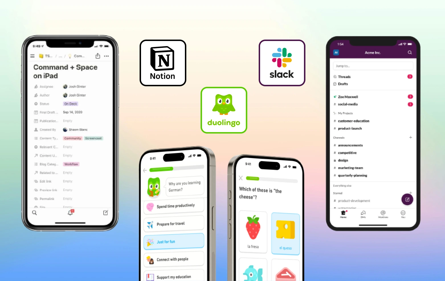 Graphic highlighting products like Slack, Notion, and Duolingo that went beyond MVP to create lovable experiences.